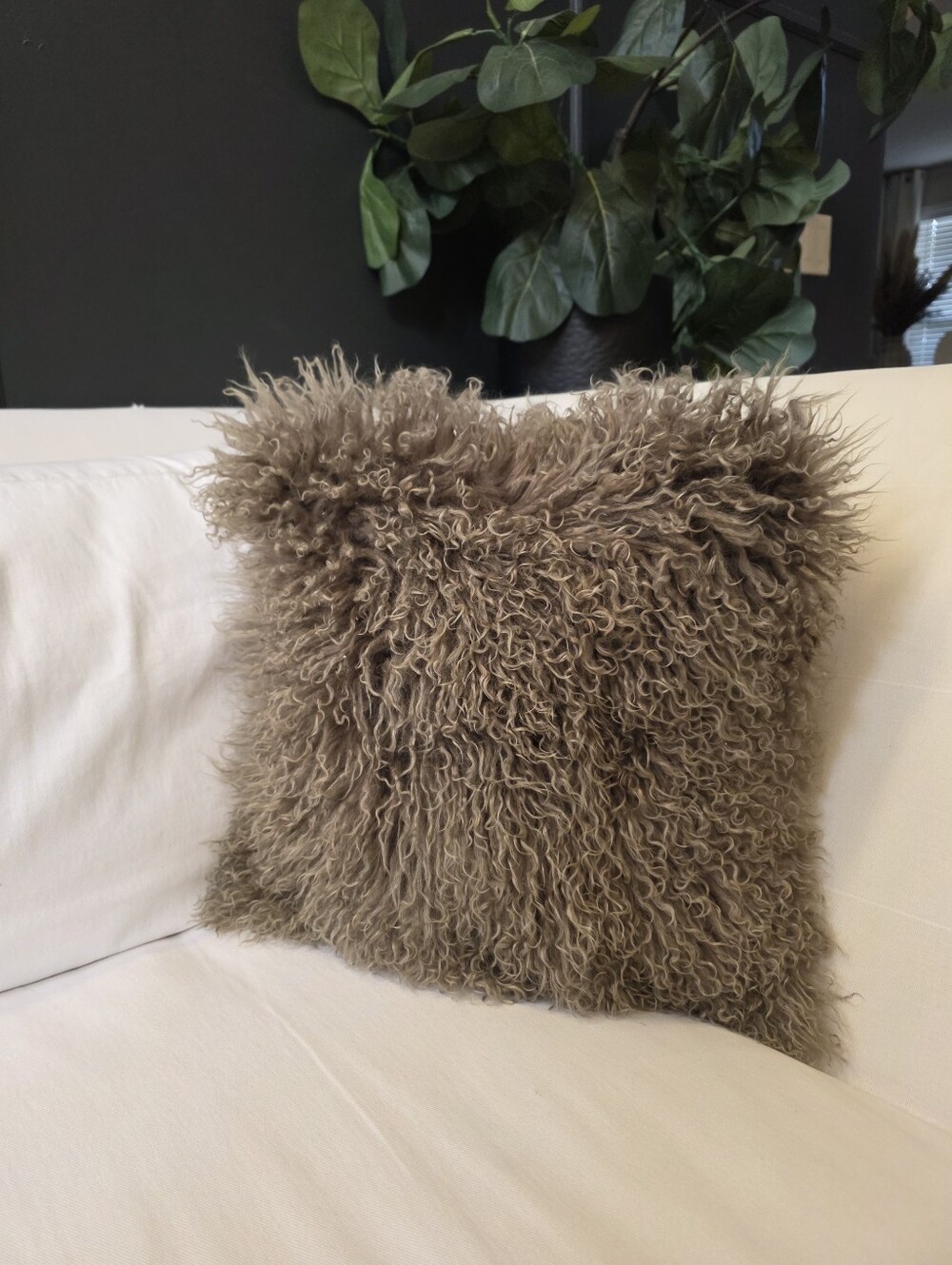 Mongolian Lamb Real Fur Taupe Color Accent Throw Cover Cover 15x15